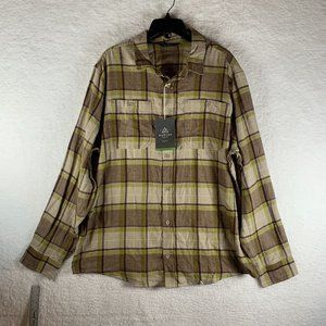 Alpine Design Flannel Shirt Men XL Brown Plaid Cotton Collared Long Sleeve 7020